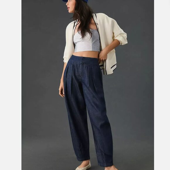 Anthropologie Pilcro Porto Wide Leg Barrel Jeans Dark Blue Size 26 - Picture 8 of 15